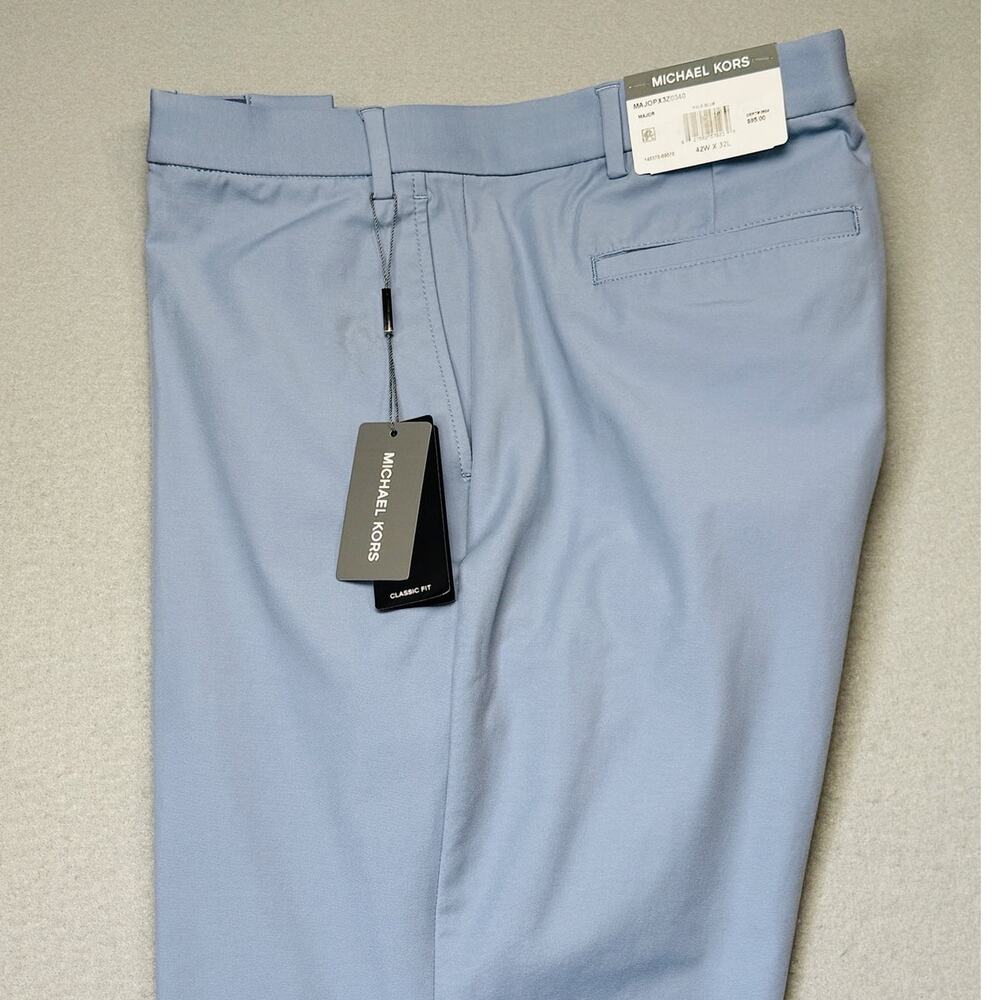 Michael Kors Men's Classic-Fit Cotton-Blend Dress Pants Pale Blue 42x32 $95